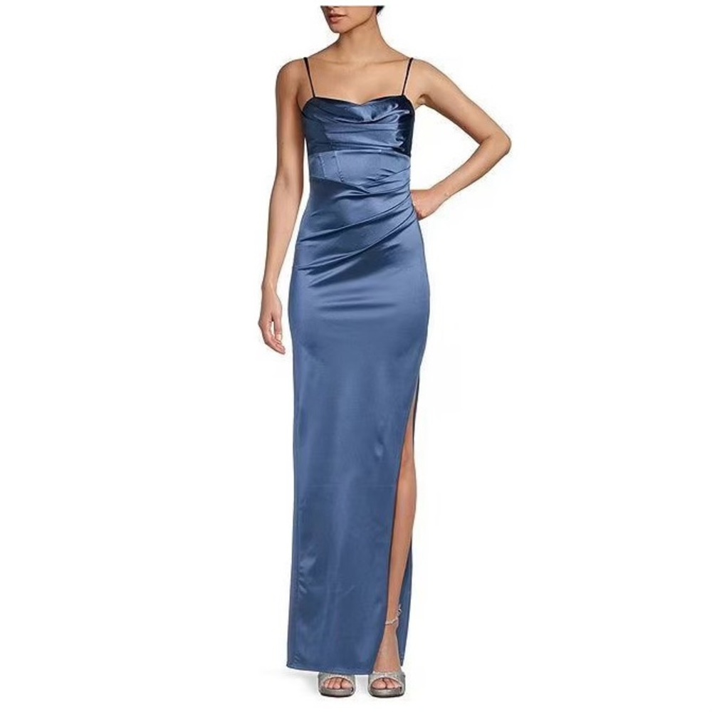 Elegant Blue Satin Evening Gown